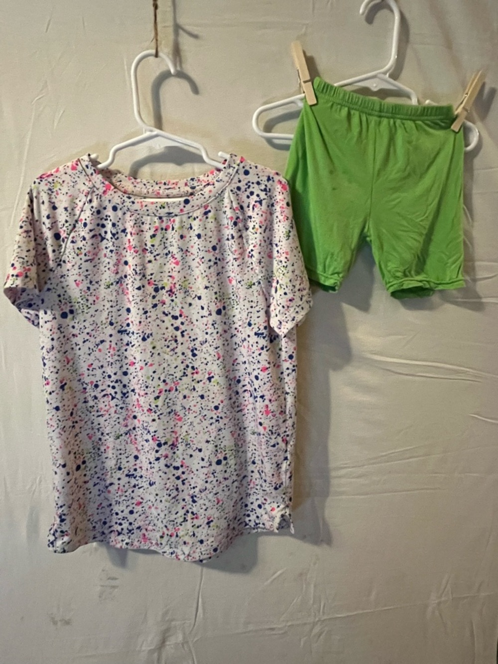 Avia White Splatter Short Sleeve Pajama Set with Lime Green Shorts